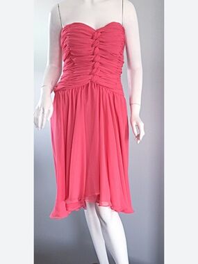Strapless Ruffled Midi Dress in Rose Pink